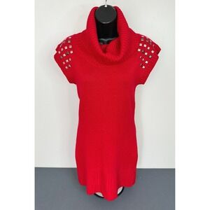 Kouture by Kimora Women's Cowl Neck Studded Knit Mini Sweater Dress Red M